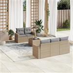 vidaXL 6-delige Loungeset met kussens poly rattan beige