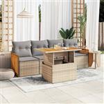 vidaXL 5-delige Loungeset met kussens poly rattan en acaciahout beige