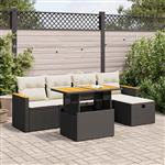 vidaXL 6-delige Loungeset met kussens poly rattan zwart