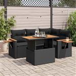 vidaXL 4-delige Loungeset met kussens poly rattan acacia zwart