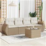 vidaXL 5-delige Loungeset met kussens poly rattan beige