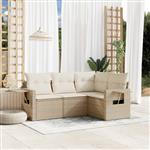 vidaXL 4-delige Loungeset met kussens poly rattan beige