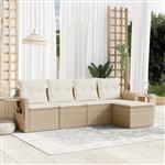 vidaXL 5-delige Loungeset met kussens poly rattan beige