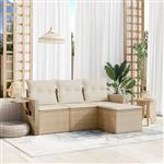 vidaXL 4-delige Loungeset met kussens poly rattan beige