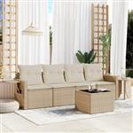 vidaXL 5-delige Loungeset met kussens poly rattan beige