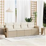 vidaXL 4-delige Loungeset met kussens poly rattan beige