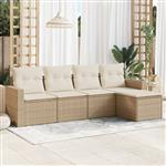 vidaXL 5-delige Loungeset met kussens poly rattan beige