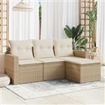 vidaXL 4-delige Loungeset met kussens poly rattan beige