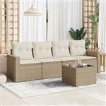 vidaXL 5-delige Loungeset met kussens poly rattan beige