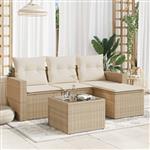 vidaXL 5-delige Loungeset met kussens poly rattan beige