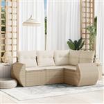 vidaXL 4-delige Loungeset met kussens poly rattan beige