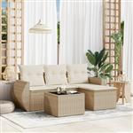 vidaXL 5-delige Loungeset met kussens poly rattan beige