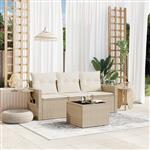 vidaXL 4-delige Loungeset met kussens poly rattan beige