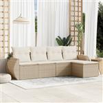 vidaXL 5-delige Loungeset met kussens poly rattan beige