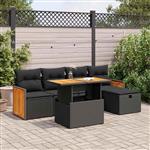 vidaXL 6-delige Loungeset met kussens poly rattan zwart