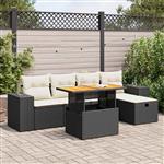 vidaXL 6-delige Loungeset met kussens poly rattan acacia zwart