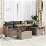 vidaXL 6-delige Loungeset met kussens poly rattan grijs