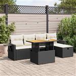 vidaXL 6-delige Loungeset met kussens poly rattan acacia zwart