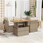 vidaXL 5-delige Loungeset met kussens poly rattan beige