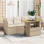 vidaXL 5-delige Loungeset met kussens poly rattan beige