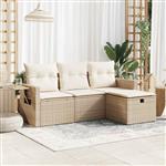 vidaXL 4-delige Loungeset met kussens poly rattan beige