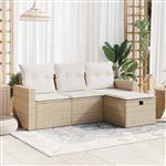 vidaXL 4-delige Loungeset met kussens poly rattan beige