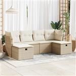 vidaXL 6-delige Loungeset met kussens poly rattan beige