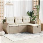 vidaXL 4-delige Loungeset met kussens poly rattan beige