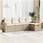 vidaXL 5-delige Loungeset met kussens poly rattan beige