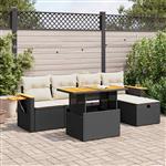 vidaXL 6-delige Loungeset met kussens poly rattan zwart