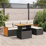 vidaXL 6-delige Loungeset met kussens poly rattan zwart