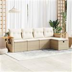 vidaXL 5-delige Loungeset met kussens poly rattan beige