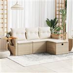 vidaXL 4-delige Loungeset met kussens poly rattan beige