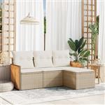 vidaXL 4-delige Loungeset met kussens poly rattan beige