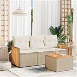 vidaXL 4-delige Loungeset met kussens poly rattan beige