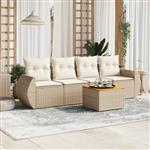 vidaXL 5-delige Loungeset met kussens poly rattan beige