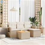 vidaXL 5-delige Loungeset met kussens poly rattan beige