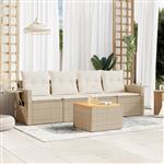 vidaXL 5-delige Loungeset met kussens poly rattan beige