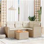 vidaXL 5-delige Loungeset met kussens poly rattan beige