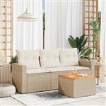 vidaXL 4-delige Loungeset met kussens poly rattan beige