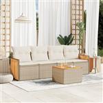 vidaXL 5-delige Loungeset met kussens poly rattan beige