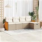 vidaXL 5-delige Loungeset met kussens poly rattan beige