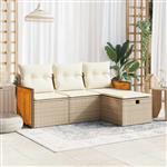 vidaXL 4-delige Loungeset met kussens poly rattan beige