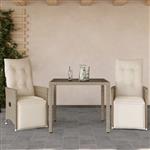 vidaXL 3-delige Bistroset met kussens poly rattan beige