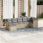 vidaXL 7-delige Loungeset met kussens poly rattan beige