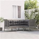 vidaXL 4-delige Loungeset met kussens poly rattan grijs