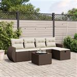 vidaXL 6-delige Loungeset met kussens poly rattan bruin