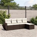 vidaXL 5-delige Loungeset met kussens poly rattan bruin