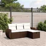 vidaXL 4-delige Loungeset met kussens poly rattan bruin