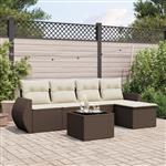 vidaXL 6-delige Loungeset met kussens poly rattan bruin